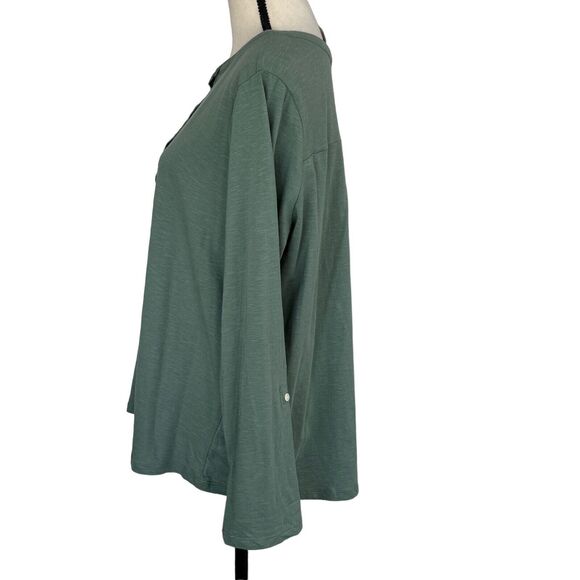 Style & Co 1X-Large Top Roll-Tab Sleeve Stretch Button Neck Burnout Fabric Green - Picture 4 of 9